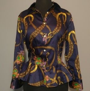 Ralph Lauren Equestrian Print peplum shirt size 10
